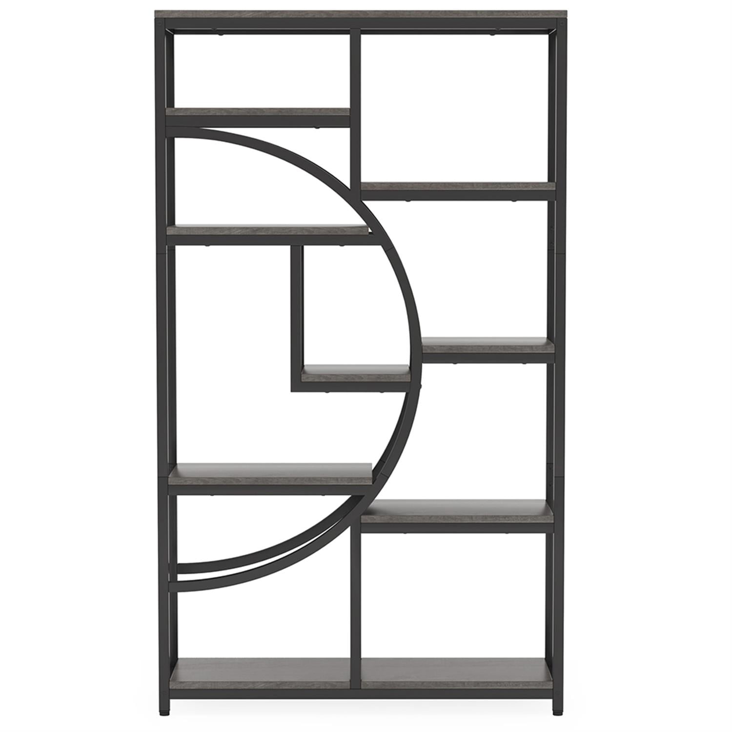 Demi Bonn 69" Freestanding Bookshelf with 9 Open Shelves, Wood and Metal Bookcase Storage Organizer, Display Standing Shelf Unit for Bedroom, Living Room, Gray