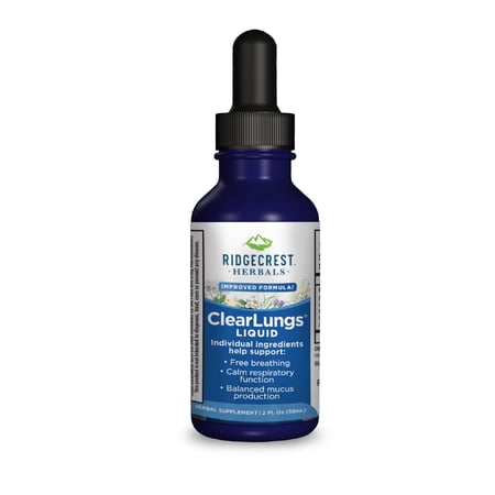 Ridgecrest Herbals ClearLungs Liquid Herbal Wellness Supplement, Orange Flavor Alcohol Free for Adults and Kids, Natural Lung Formula (2 fl oz, 29 Servings)
