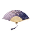 thumbnail image 2 of Oriental Bamboo Folding Hand Fan, Silk Fabric Bamboo Handheld Fan with Tassel, For Church Wedding Gift, Party Favors, DIY Decoration Gift, 15" x 8.3", Chinese Vintage Retro Style, 2 of 6