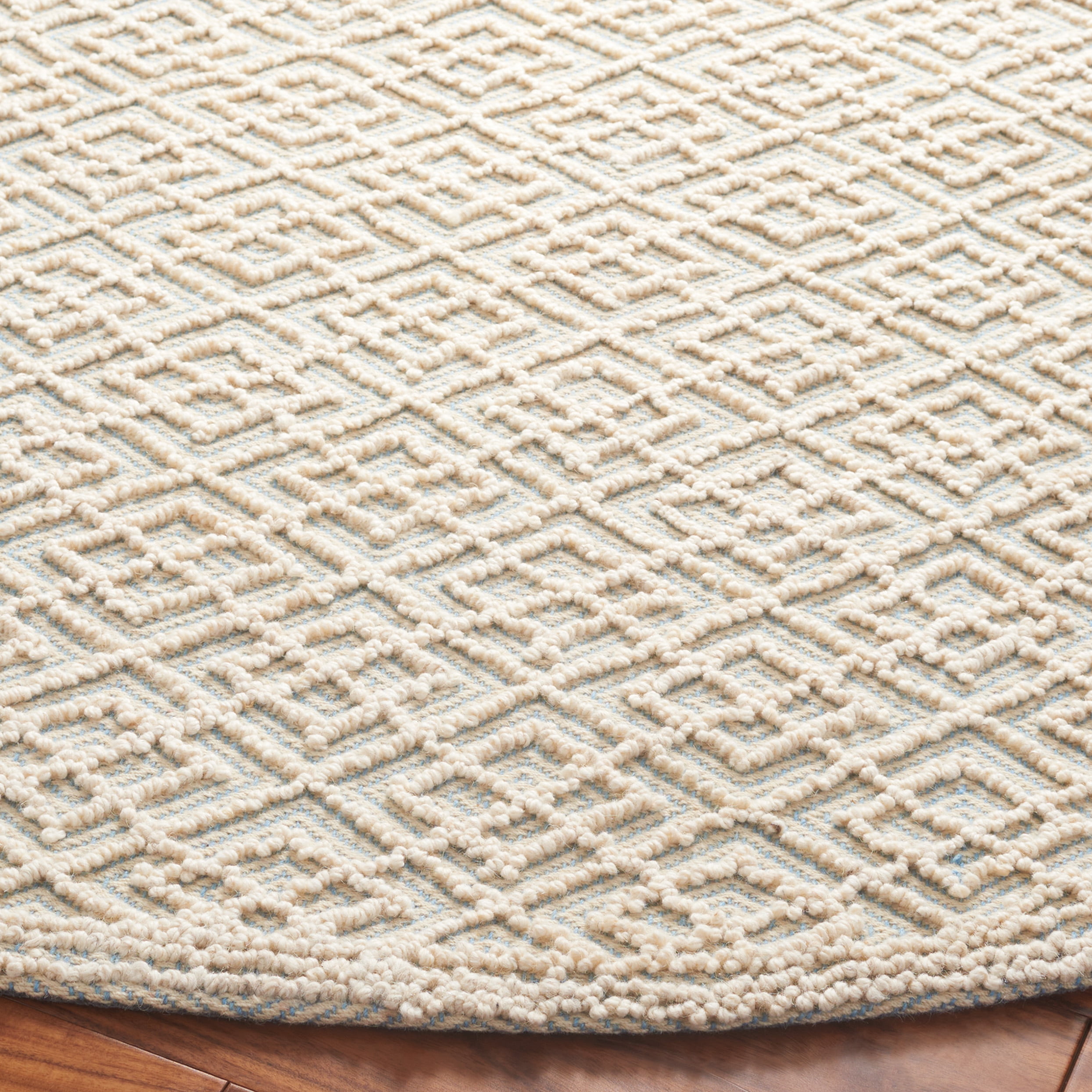 SAFAVIEH Trace Einri Geometric Area Rug, Ivory/Blue, 6' x 6' Round