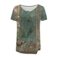 thumbnail image 4 of Green Young Adult Tops Women's Fashionable and Casual Floral Print V Neck Wrinkled Short Sleeve Top T Shirt Going Out Tops for Women, 4 of 5