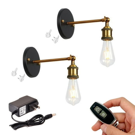 

FSLiving No Wiring Industrial Wall Sconce Rechargeable Battery Operated LED Sculpture Lights with Remote Cordless Bronze Socket Swing Arm Adjustable Wall lamp for Kitchen Hallway Pets - 2 Pack