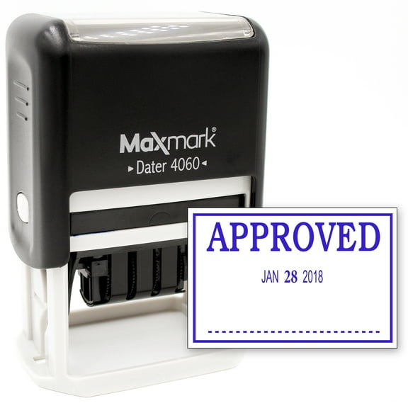 MaxMark Large Date Stamp with APPROVED Self Inking Date Stamp, Large Size - BLUE ink