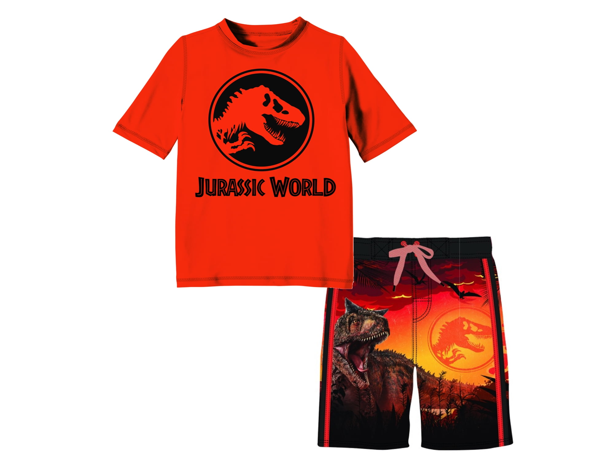 Jurassic World Boys Swim Trunks 2PC Kids Rash Guard Swim Set, 47