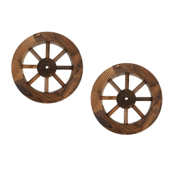 LULULION Brown Wooden Wagon Wheel for Vintage Home and Garden Decoration 2Pcs