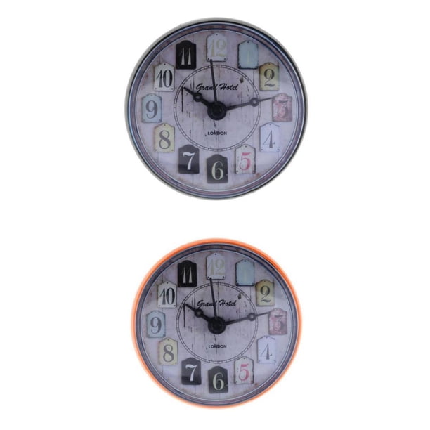 2 piezas de reloj de baño para ducha, impermeable, mini reloj de pared para baño, decoración del hogar, agua Naranja3 Negro 3