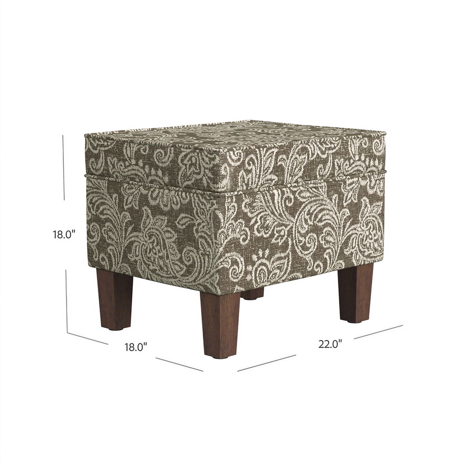 HomePop Medium Storage Ottoman with Hinged Lid, Brown Jacobean Print