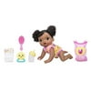 Baby Alive Baby Go Bye Bye Black Hair, 30+ Phrases and Sounds (English and Spanish), Drinks, Crawls, Reacts to Sounds Doll Playset, 8 Pieces Included