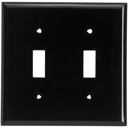 2 Gang Light Switch - Cooper PJ2BK Black Mid-Size Unbreakable Two Gang Toggle Light Switch Wall Plate