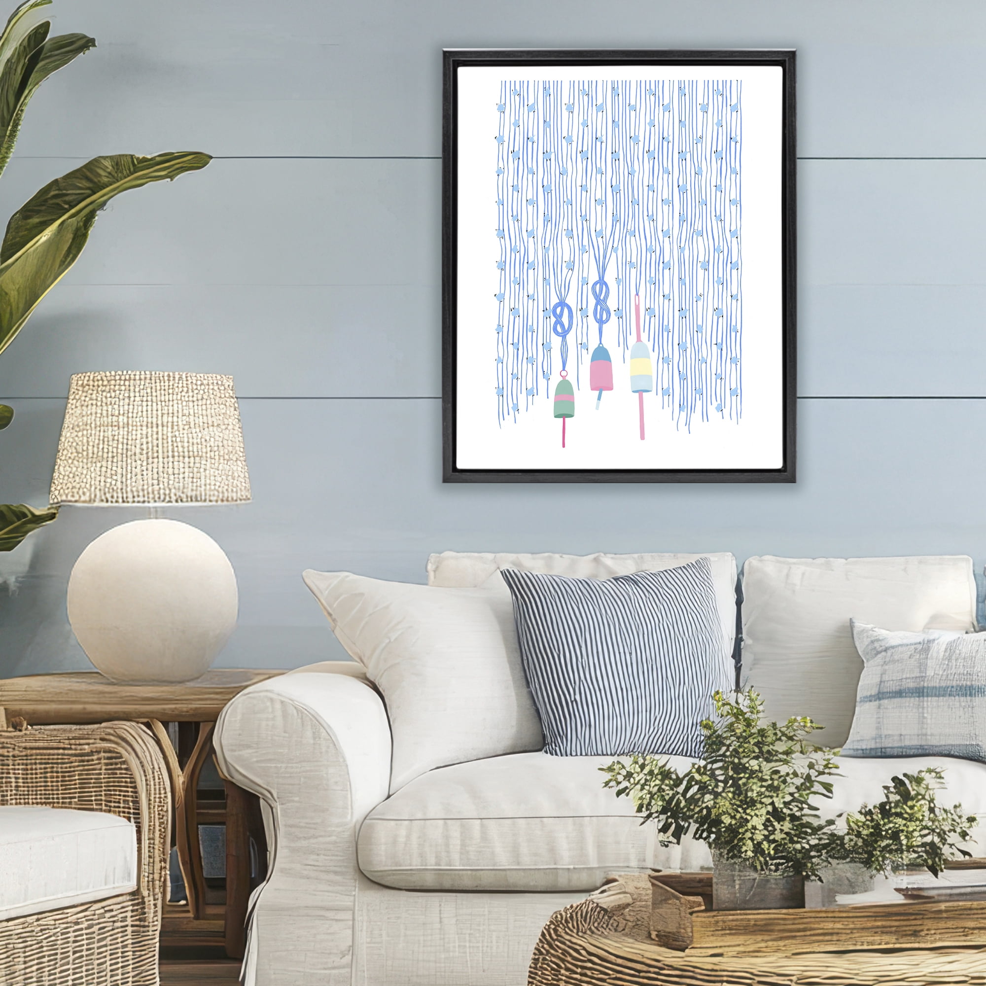 Stupell Industries Hanging Buoys on Ropes Black Framed Floater Canvas Wall Art, design by Melissa Tilley