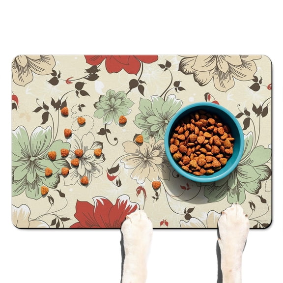 Sunflower Dog Food Mat - Daisy Bloom Pattern, Non-Slip Absorbent Pet Bowl Placemat