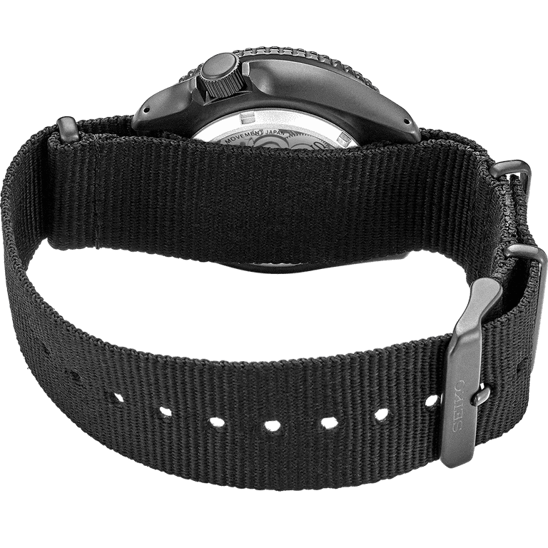 Seiko 5 Sports SRPD83 Black Red Accent Dial Nylon Day Date