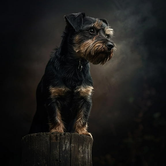 Black Schnauzer Sit on Stump DIY 5D Diamond Art Painting by Number Kits for Adults Paint with Full Drill Round Diamond Gems Painting Art Craft for Home Wall Decor 13.8x13.8inch