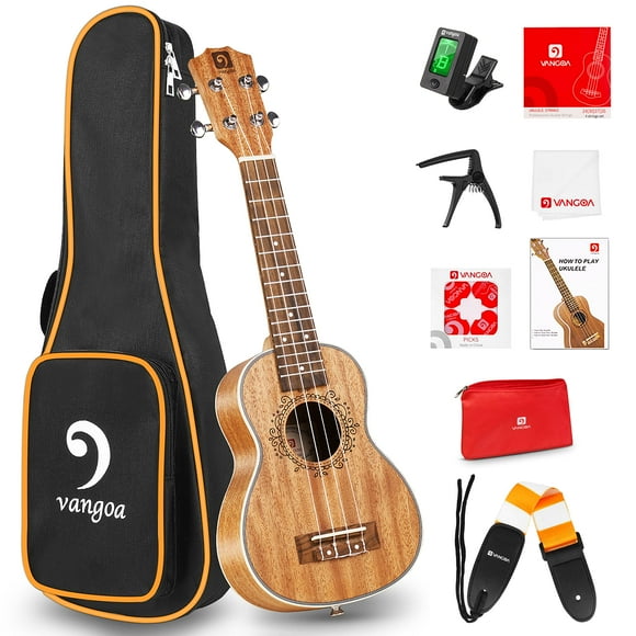 Ukelele soprano de caoba, ukelele acústico profesional de 21 pulgadas, cuatro cuerdas, Uke hawaiano de madera, kit para principiantes para niños y estudiantes, kit de iniciación, de Vangoa