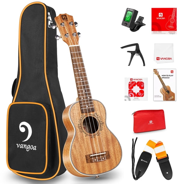 Ukelele soprano de caoba, ukelele acústico profesional de 21 pulgadas, cuatro cuerdas, Uke hawaiano de madera, kit para principiantes para niños y estudiantes, kit de iniciación, de Vangoa