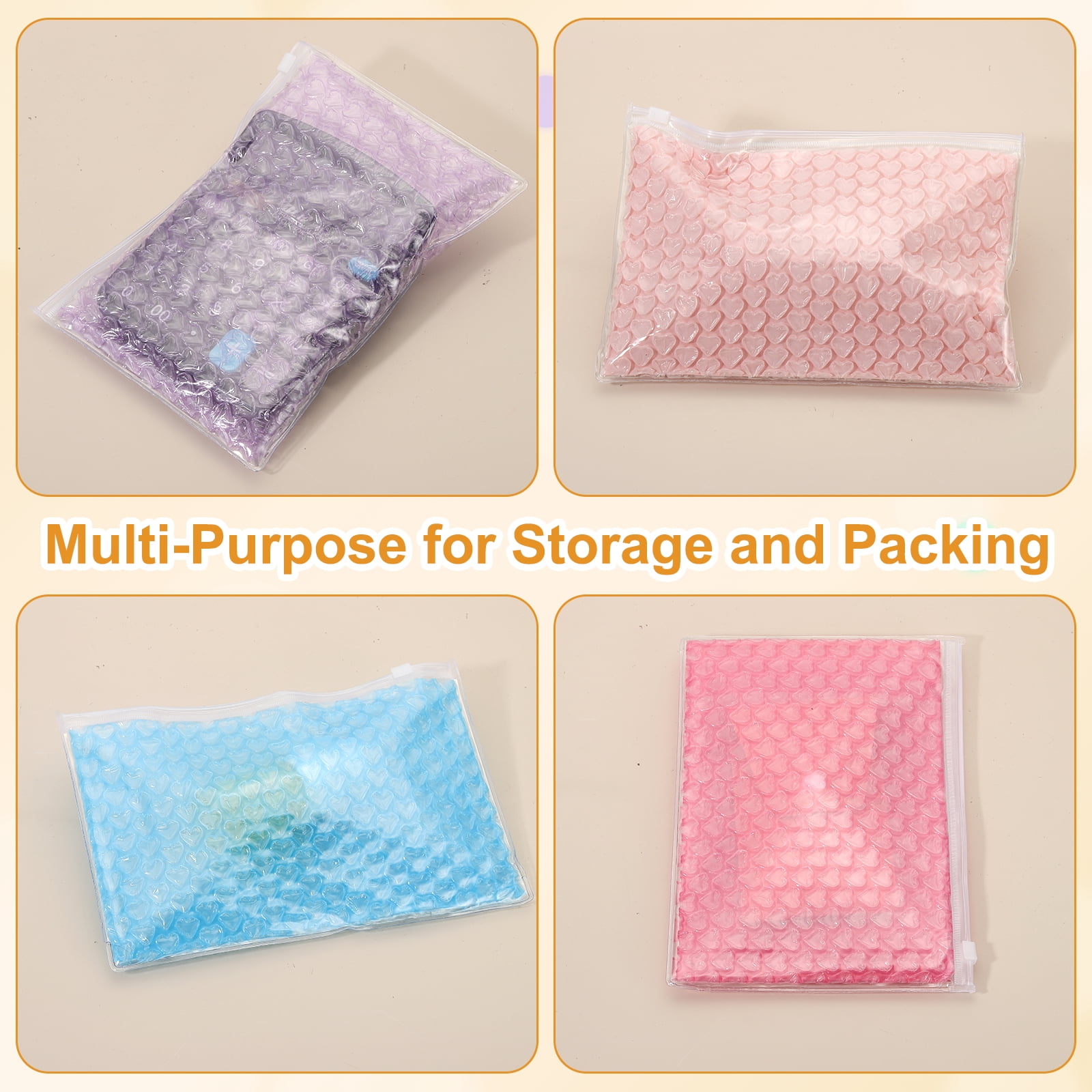 Uxcell Clear Bubble Bags, (9 x 6 Inch, Purple) (6 Pcs), Lightweight Economic Heart Bubble Wrapping Pouches Zipper Packing Cushioning Bag, Suit for - Mailing Shipping/Packaging/Storage