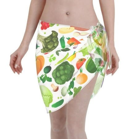 Qekee Vegetables2 Women s Short Sarongs Cover Ups Sheer Bikini Wraps for Swimwear