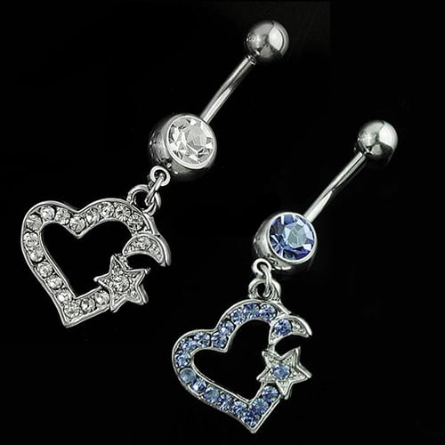 Koszal Rhinestone Heart Shape Dangle Navel Belly Button Bar Ring Body