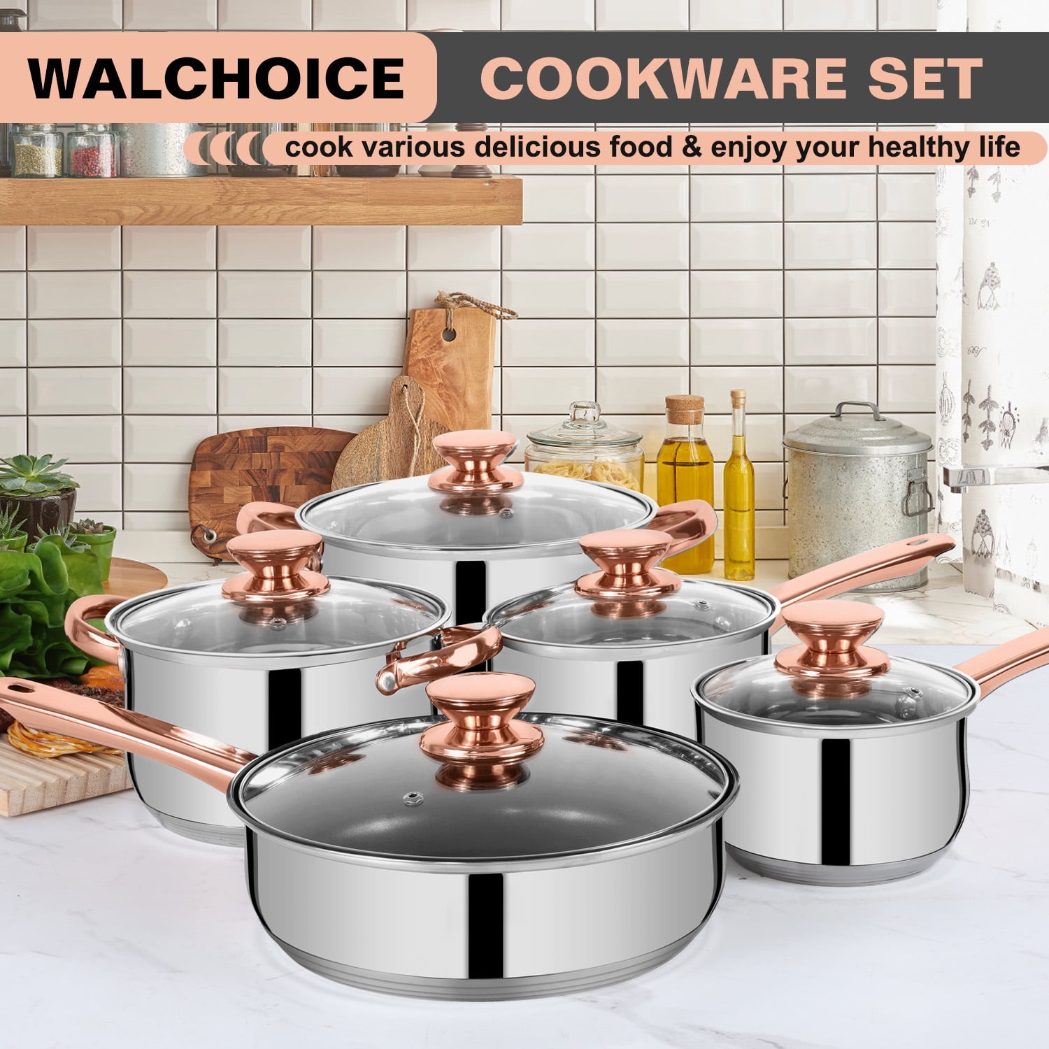 Walchoice 13-Piece Stainless Steel Cookware Set, Pots and Pans