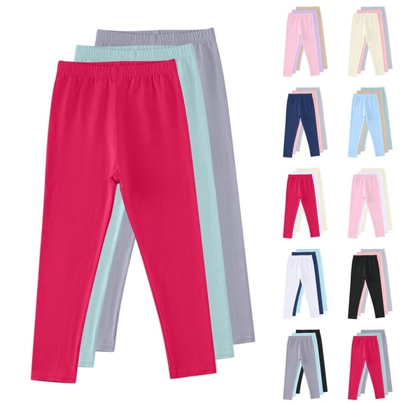 Cowsor 3 Pack Boys Girls Cotton Leggings Kids Pull On Leggings Elastic Waistband Stretchy Full Winter Length Soft Tights Pants Fall