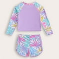 thumbnail image 4 of GYRATEDREAM Toddler Baby Girls Rash Guard Two Pieces Swimsuit Kids Long Sleeve Beach Bathing Suit with Shorts Purple for 4-7 Years, 4 of 7