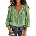 thumbnail image 3 of VBVC Women's Cotton Linen V Neck Blouse , Ladies' Boho Ruffle Long Sleeve Tunic Top , Casual Summer Vacation Shirts For Women, S-2XL, 3 of 7