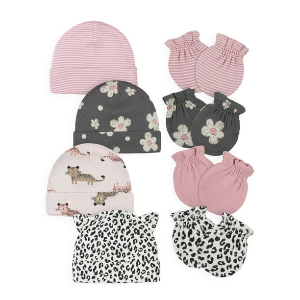Gerber Baby Girl Caps & Mittens Set, 8Piece