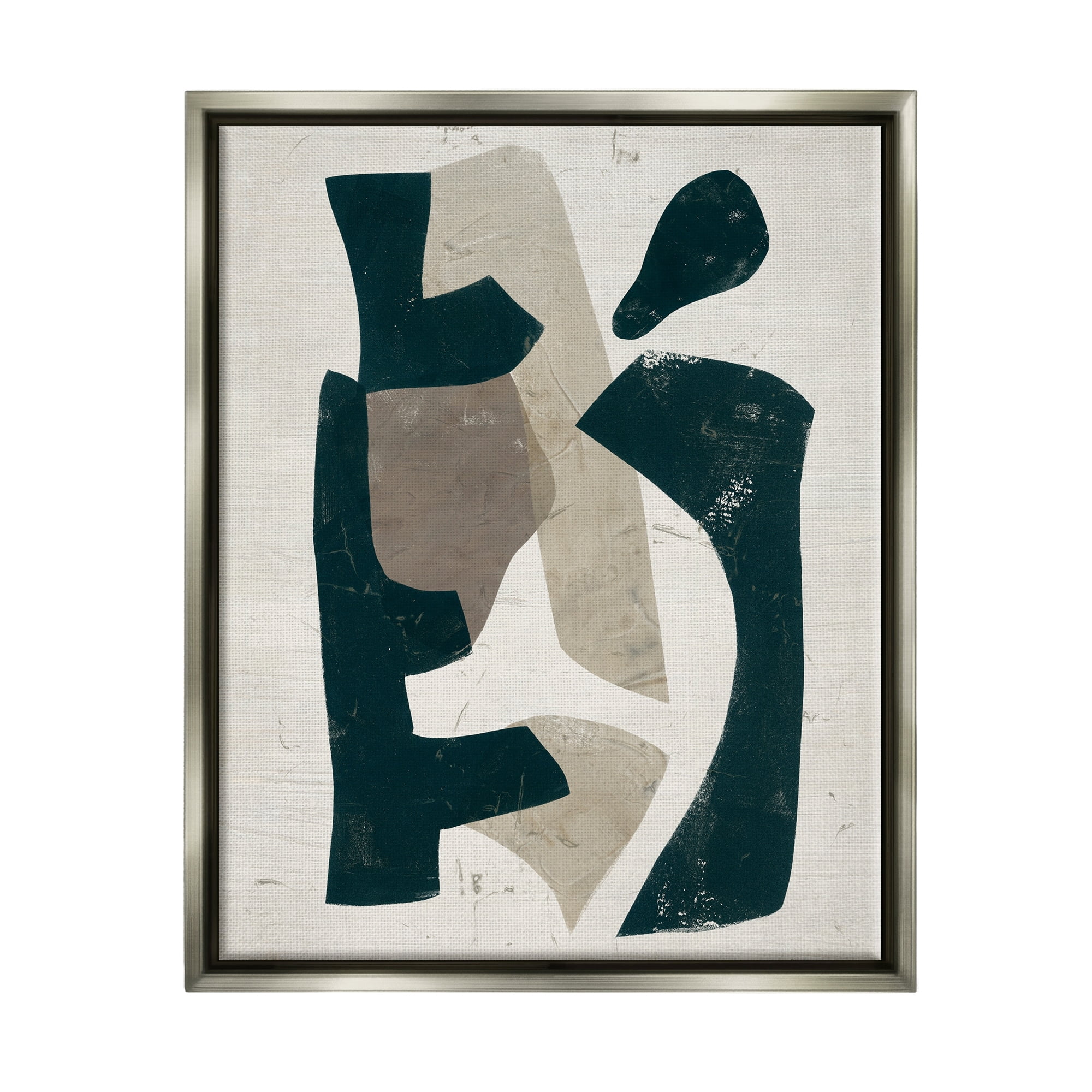 Stupell Industries Black & Brown Geometric Shapes Abstract Weathered Pattern Painting Luster Gray Floating Framed Canvas Print Wall Art, Design by June Erica Vess