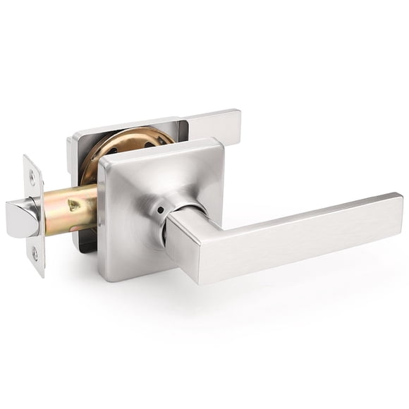 GOBEKOR 1 Pack Interior Passage Door Lever Brushed Nickel Indoor Handles for Closet and Hallway Doors Reversible Non-Locking Handle Lever Modern Squa