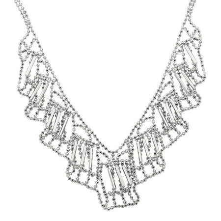 Beaded Bib Pendant Necklace in Sterling Silver