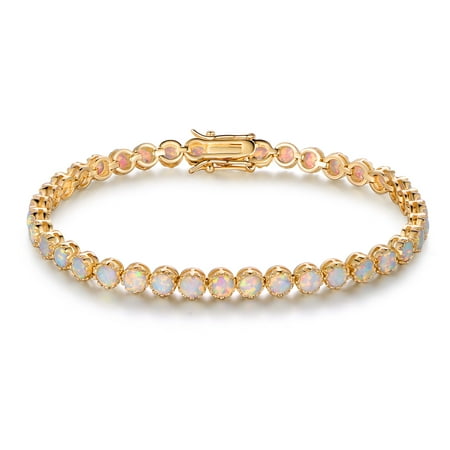 - 18K Gold-Plating & White Fire Opal Crown Tennis Bracelet