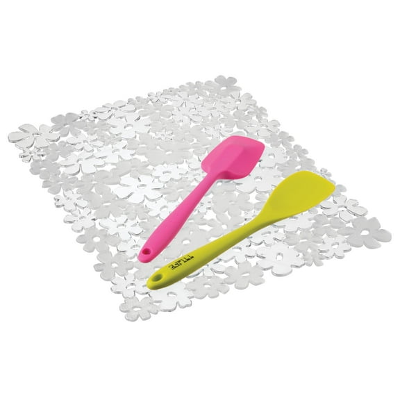 iDesign Blumz Floral Sink Mat, Large, 16" x 12.5", Clear