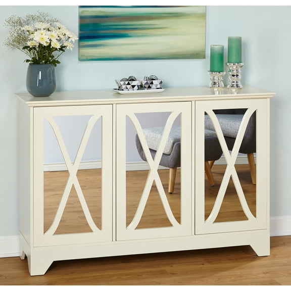 TMS Reflections Buffet Console with Mirrored Doors, Antique White
