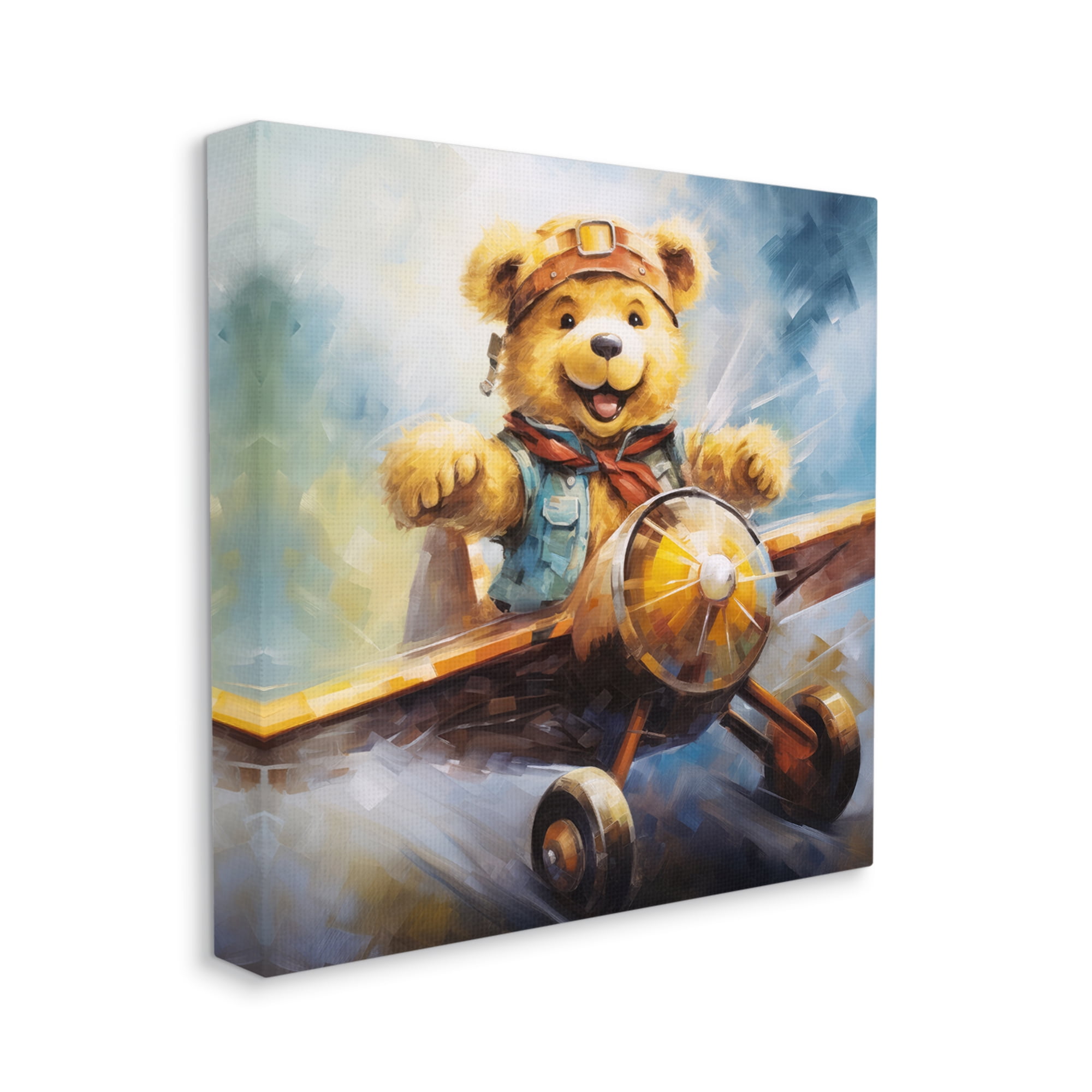 Stupell Industries Pilot Bear with Airplane Animals & Insects Painting Gallery Wrapped Canvas Art Print Wall Art, 36 x 36
