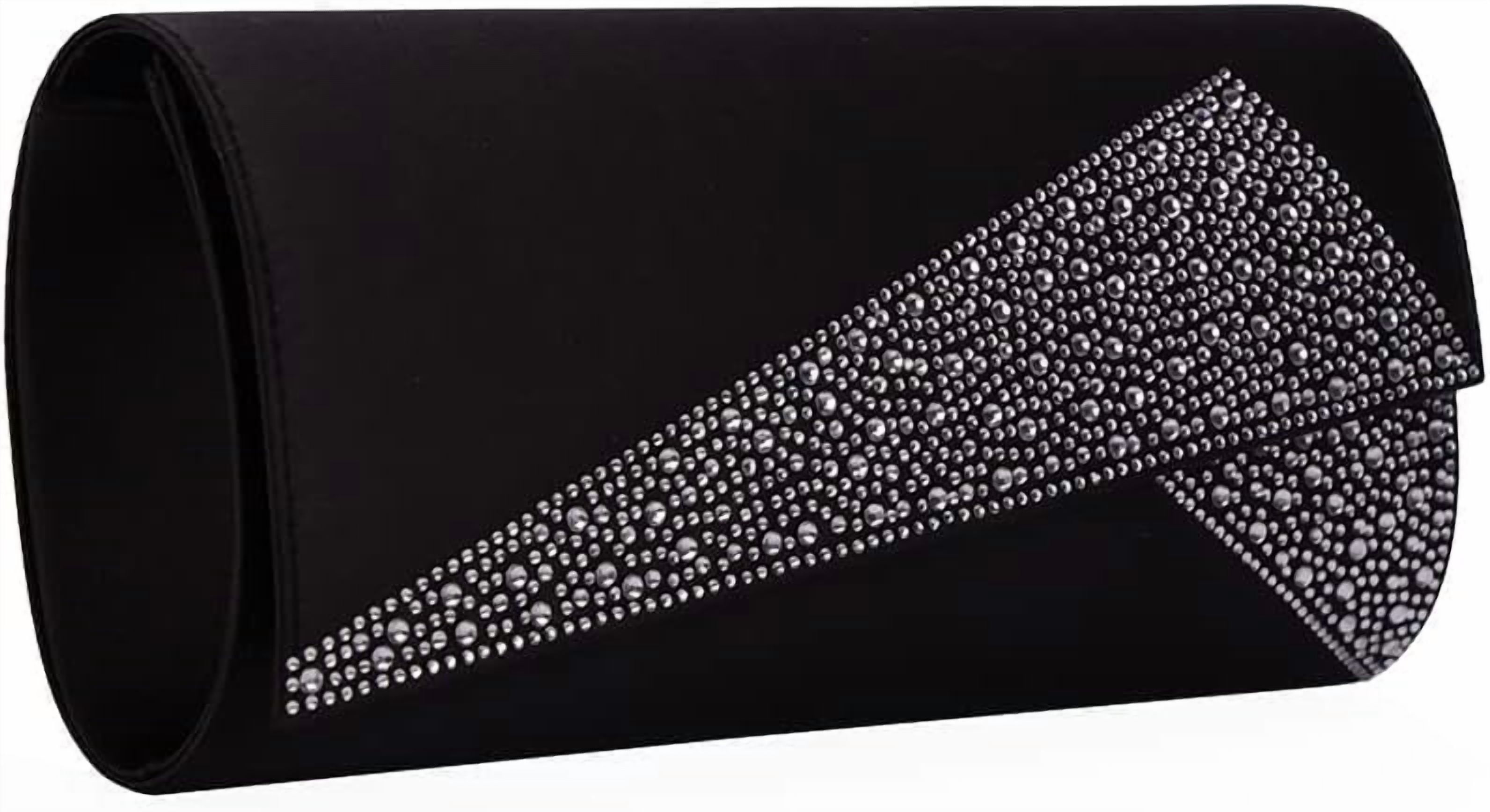Women Satin Rhinestones Evening Bags Prom Bridal Clutch Purse Cross Body With Detachable Chain Strap
