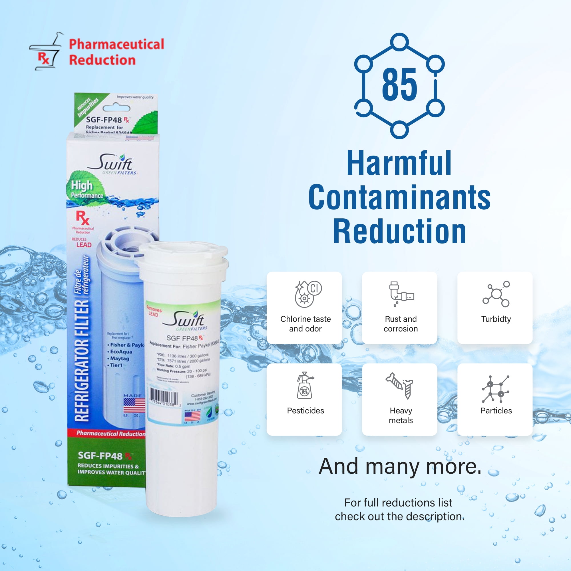 Swift Green Filters SGF-FP48 Rx Compatible Refrigerator Water Filter for 836848,WF296,EFF6017(1Pack)