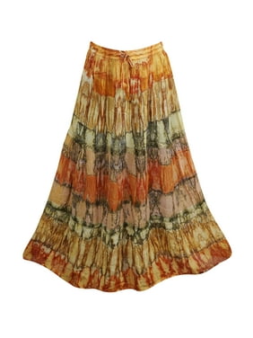 Mogul Womens Long Skirt Vintage Tie Dye Flirty Boho Chic Gypsy Summer Rayon A-Line Skirt S/M/L