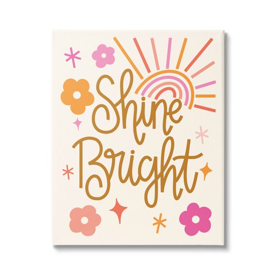 Shine Bright Floral Phrase Inspirational Graphic Art Gallery Wrapped Canvas Print Wall Art