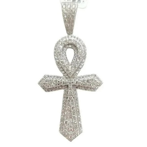 2Ct Round Lab Created Diamond Men's Ankh Cross Charm Pendant 925 Sterling Silver