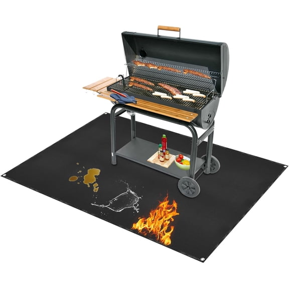 60" Round Fireproof Grill Mat for Deck & Patio, Double-Sided Silicone Coated Fiberglass, Heat Resistant Up to 2000 ° F, Reusable Under Grill Deck Protector for Fire Pit, Smokeless Stove, Outdoor BBQ