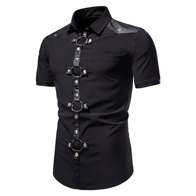 Polos pour Hommes Aqestyerly Hommes Manches Courtes Col Rabattu Uni Boutons Blouse Chemise Hauts