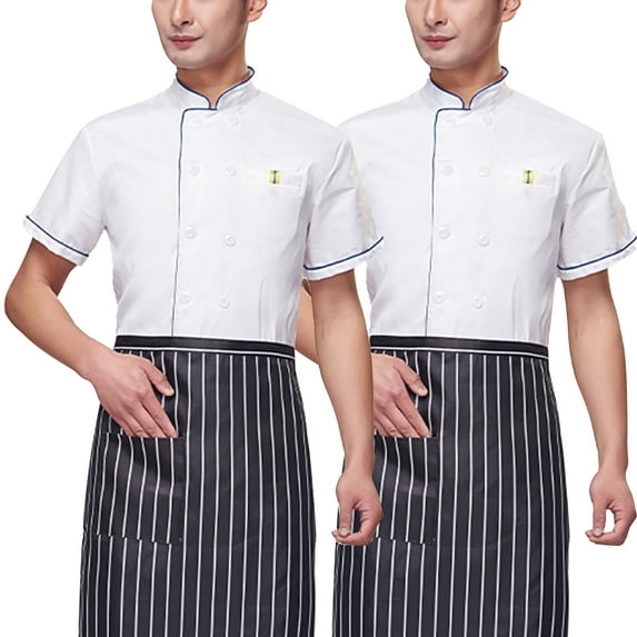 2-Pack Unisex Chef Jacket Color Piping Chef Coat Restaurant Kitchen Working Chef Uniform Short Sleeve
