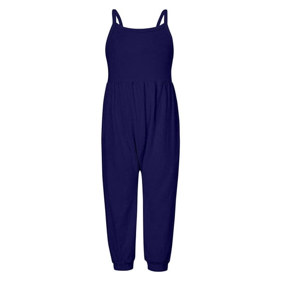 MIASHUI Girls Jumpsuits Sleeveless Rompers Casual Loose Long Pants with Pockets,Dark Blue,3-4 Years