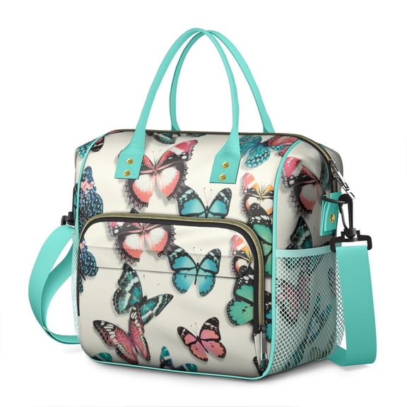 Butterfly Lovers Dual Compartment Lunch Bag – Reusable Insulated Cooler Tote with Artistic Floral Prints, Leakproof and Foldable for Office or Outdoor Use