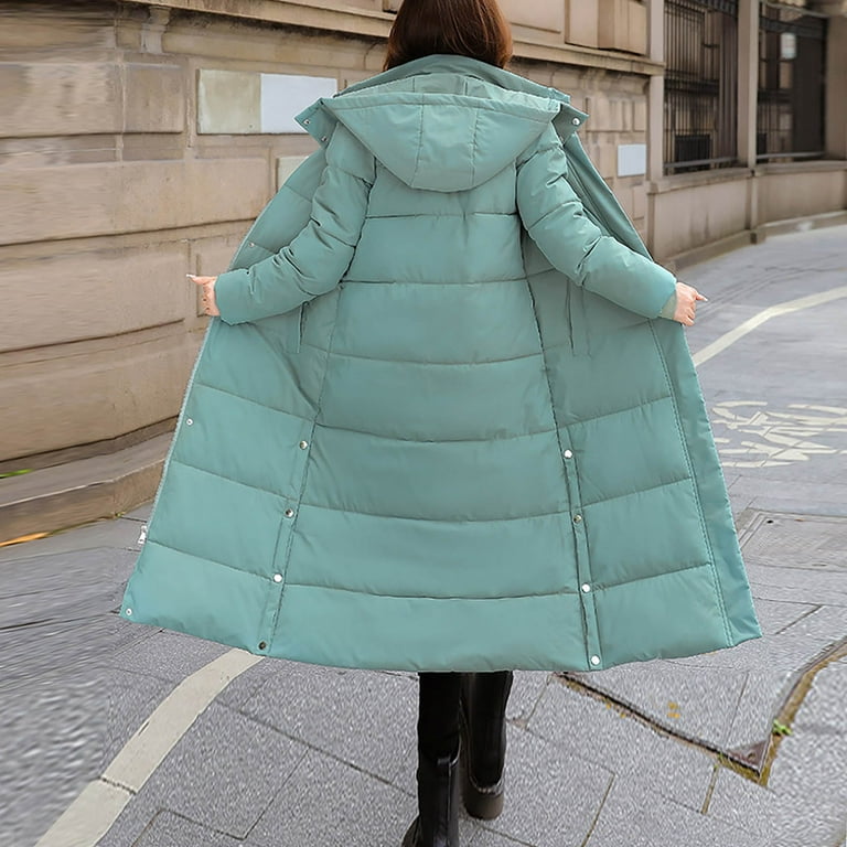 Women Long Quilted Coat Winter Warm Hooded Outerwear Long Sleeve Button down Puffer Coats Zip up Padded Jacket Walmart
