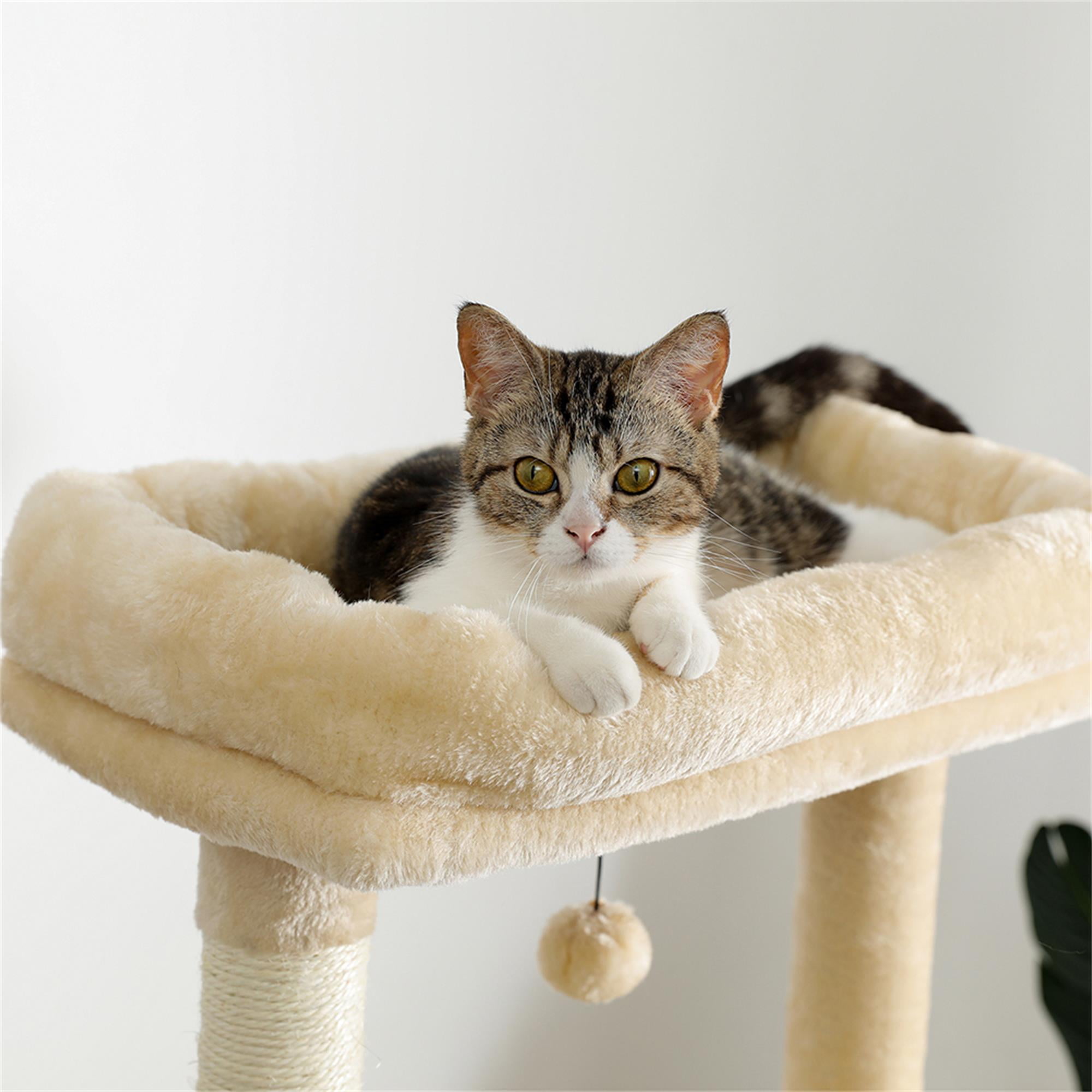 Pefilos 56" Multi-Level Cat Tree Tower House for Indoor Cats, Cat Condo Plush Perch with Scratching Posts, Hammock Basket, Beige Pefilos 56" Multi-Level Cat Tree Tower House for Indoor Cats, Cat Condo Plush Perch with Scratching Posts, Hammock Basket, Beige