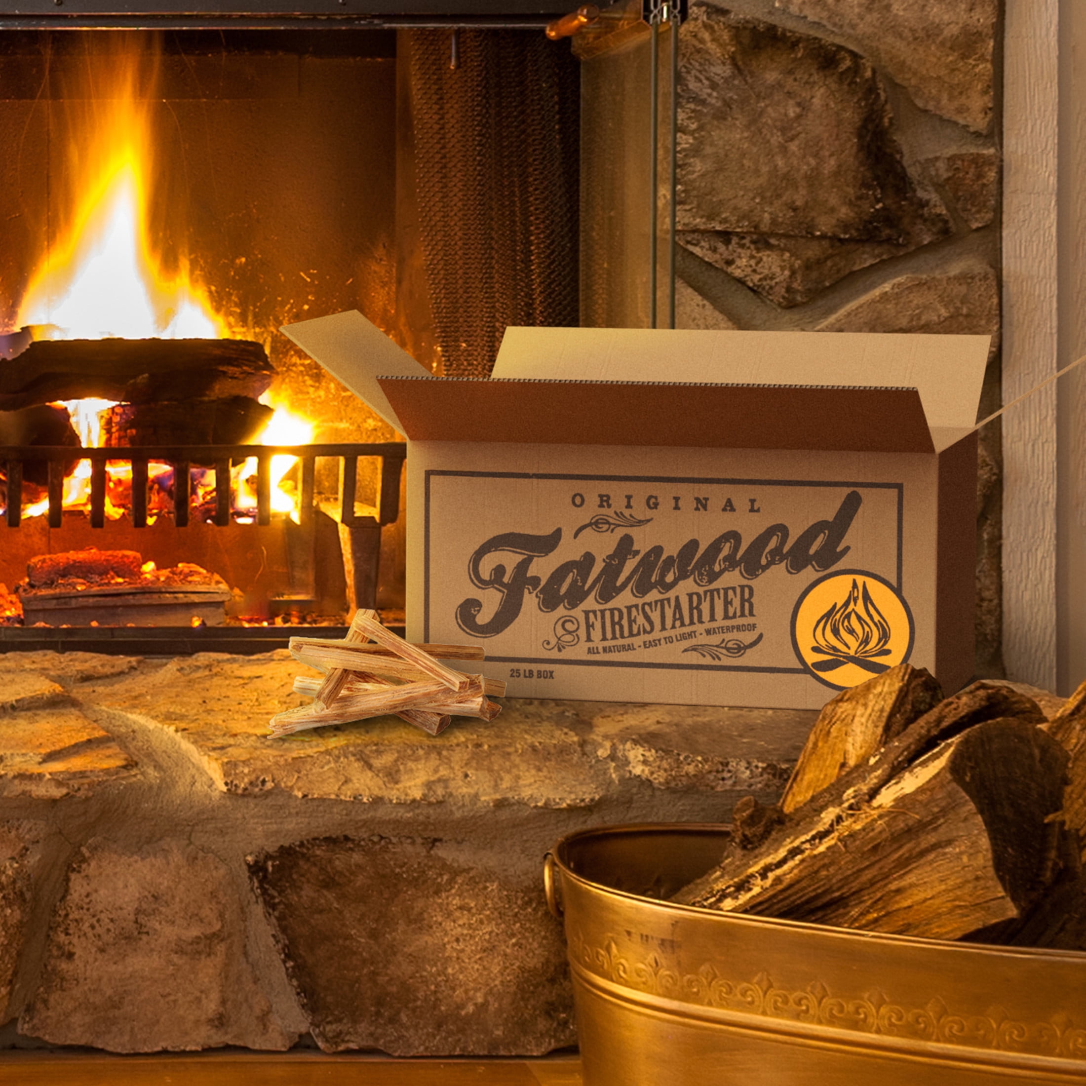 Pure Garden 25lb Box Fatwood Pine Wood Fire Sticks - Indoor or Outdoor Fire Starters