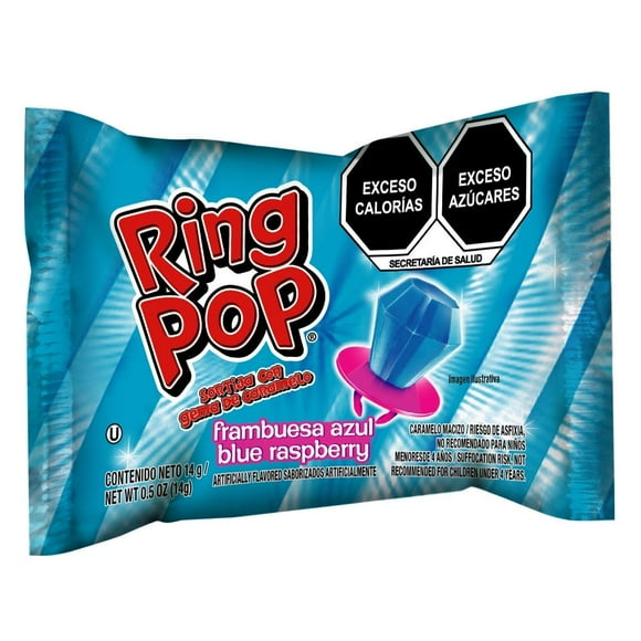 Caramelo macizo Ring Pop sortija con gema sabor frambuesa azul 14 g