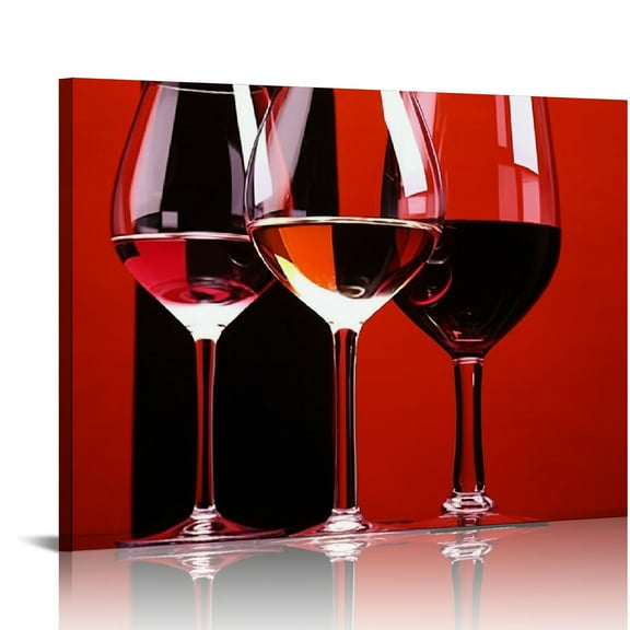 JRXY - Wine Canvas Paintings Wall Art Pictures Abstract Wine Glass in Red Black White for Kitchen Bedroom Living Room Decoration, 20x16in