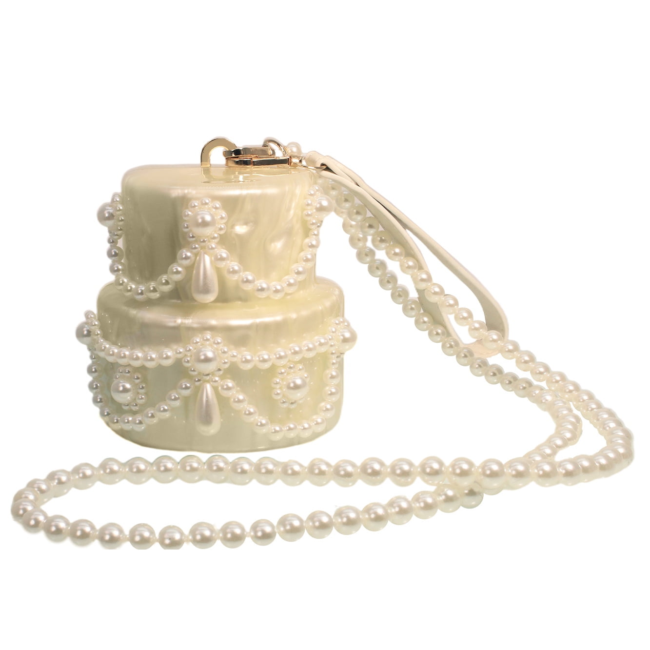 Cake Shaped Acrylic Clutch Pearl Handbags Beaded Evening Bag Mini Clutch Handbag for Wedding Cocktail Party Prom
